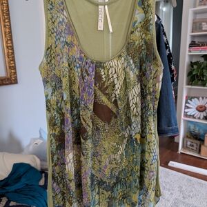 Kische Green and Purple Patterned Tank Top